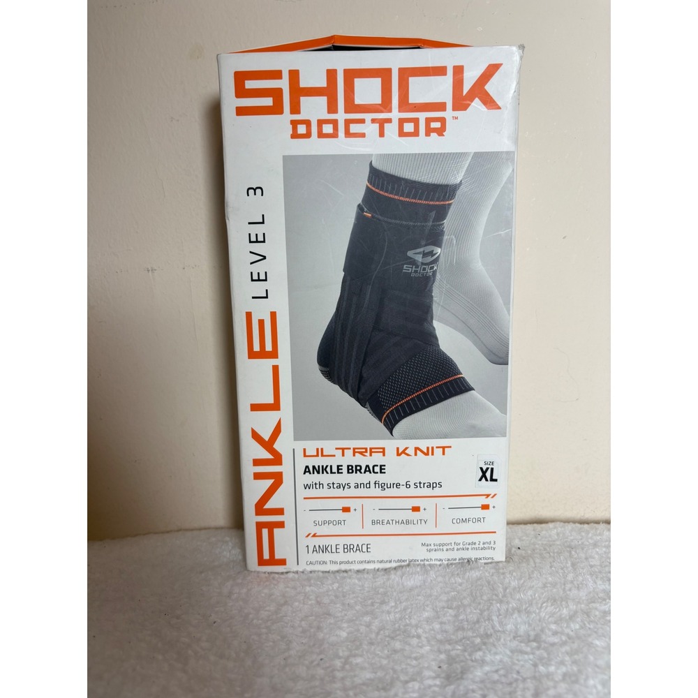 Shock Doctor Ultra Knit Ankle Brace Level 3 Support Figure-6 Straps Black‎ XL